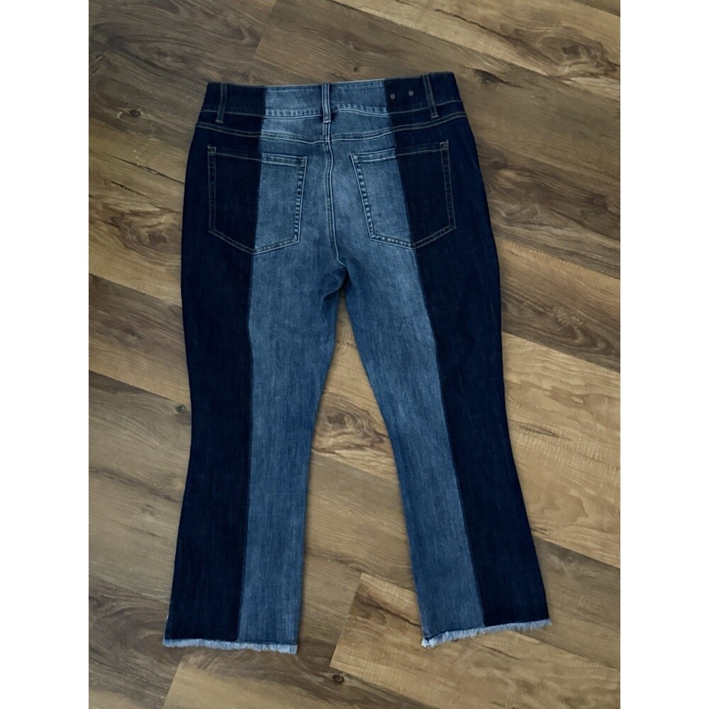 Cabi New High-Low Crop #6281 2 tone Blue Denim Size 12 stretch Raw Hem - Picture 5 of 5
